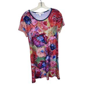Leoma Lovegrove Womens Dress Floral Pop Art Tunic Medium Scoop Slinky Red